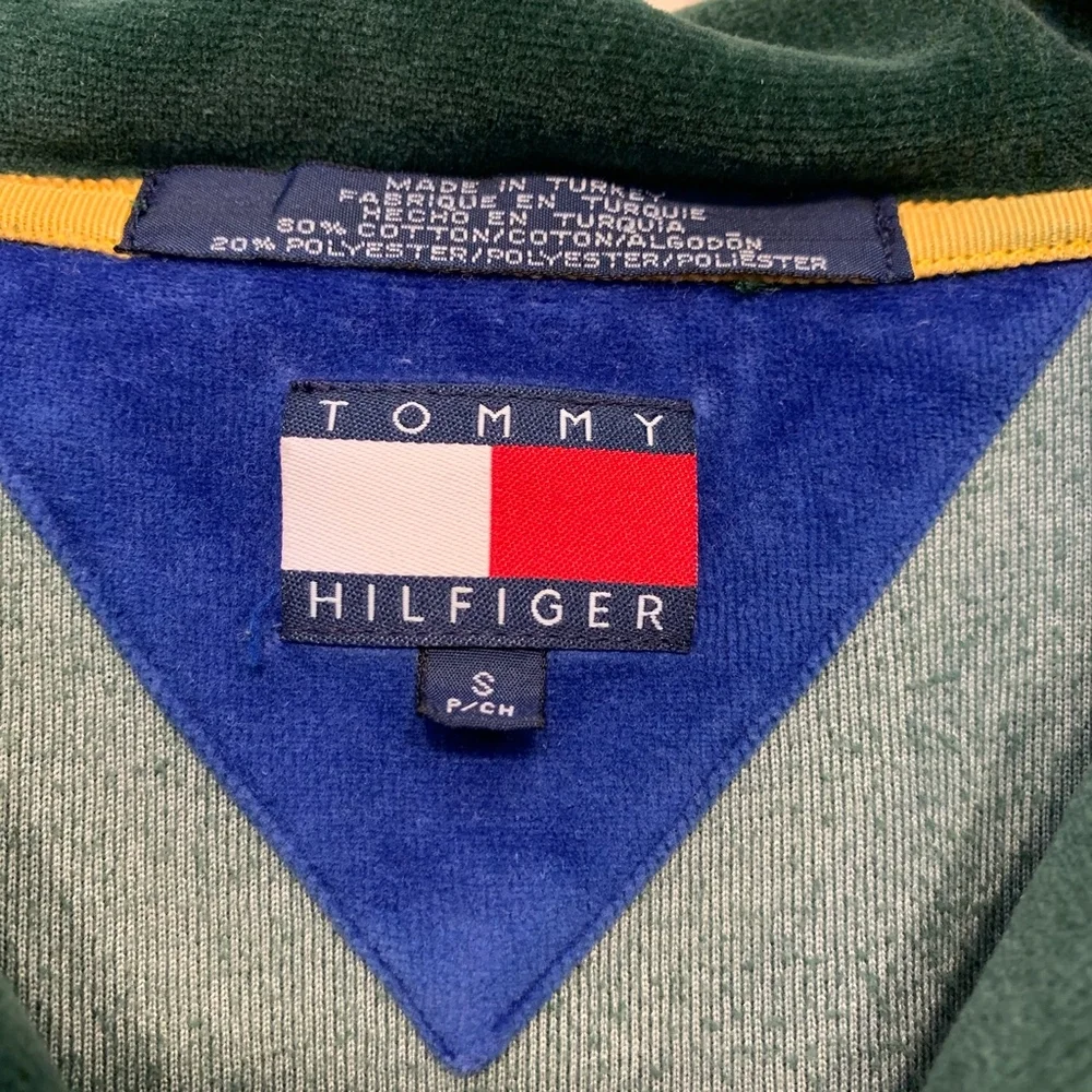 Tommy Hilfiger Throwback 90's Crest Capsule Embroidered Velour Neck Zip Sweater